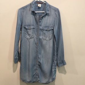 Denim chambray Dress/ Tunic. Button front. Sz 10.